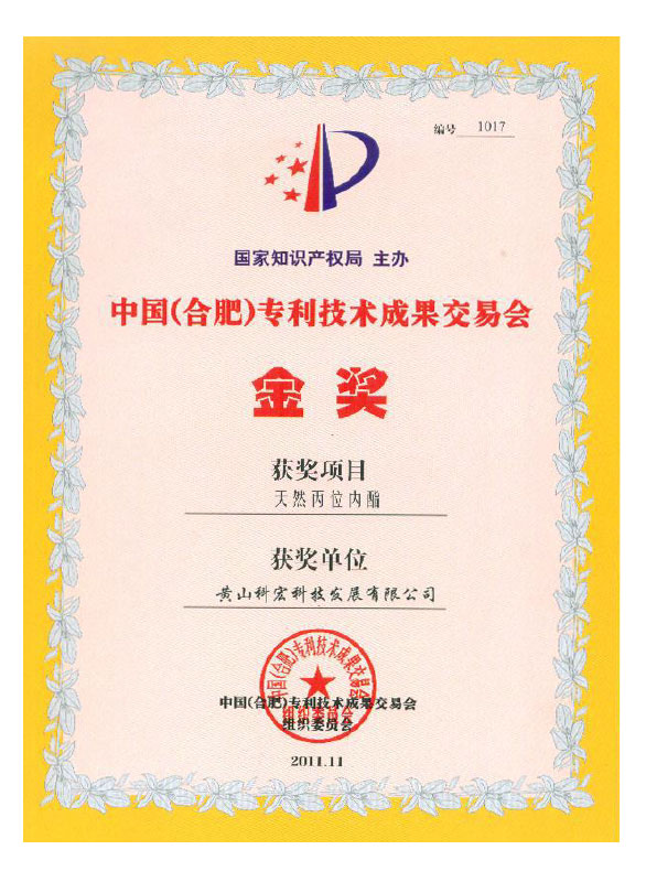 中國專利技術成果交易會組織委員會  金獎